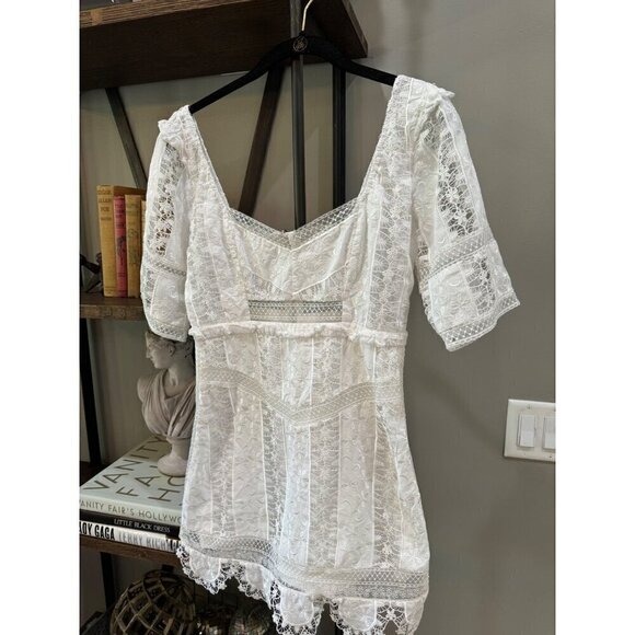 For Love & Lemons Amandine Embroidered Mini Dress Ivory Womens Size Small - Picture 9 of 12